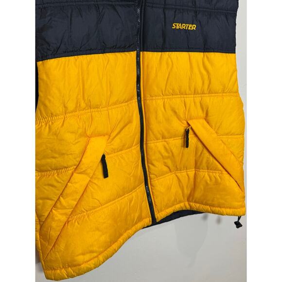 VTG Starter Mens Puffer Vest XL Gold Medal Yellow Black Reversible Y2K 90s - Picture 3 of 14